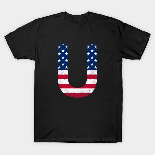 Vintage Letter U Capital Alphabet U American Flag T-Shirt by Shariss